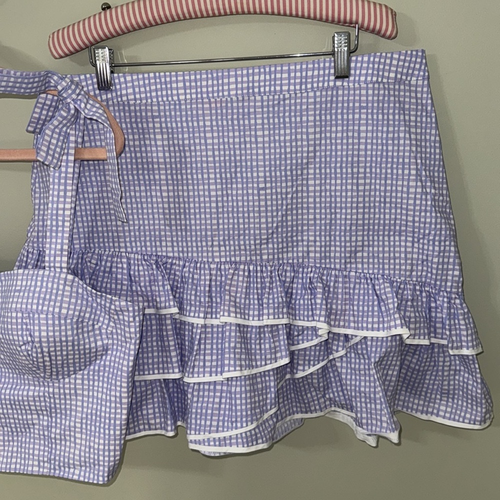 Blue Gingham Crop Top with bows and Skirt Set - Picture 3 of 6